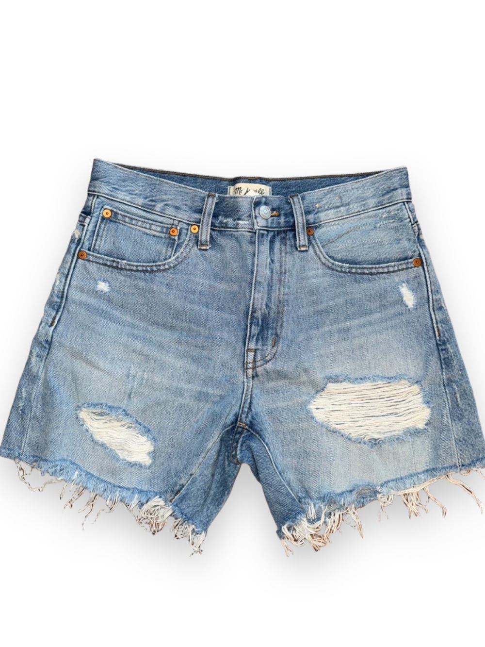 Madewell Relaxed Mid-length Denim Shorts High Rise 25 XS Light Wash Distressed